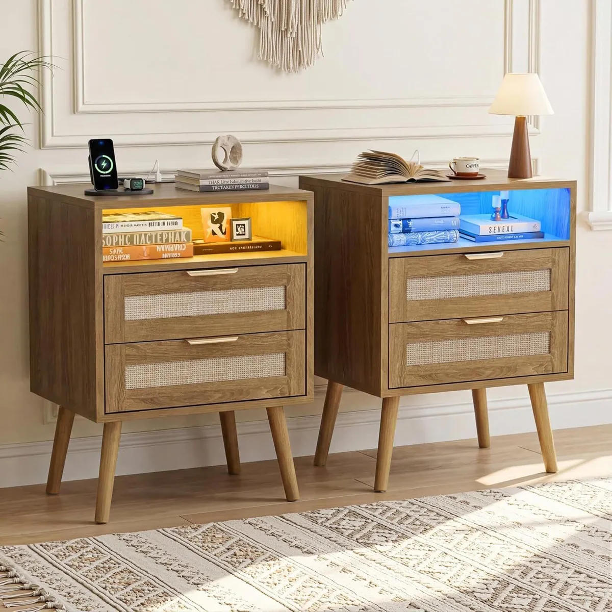 Bedside Tables Set of 2 Adjustable Lighting - Image 2