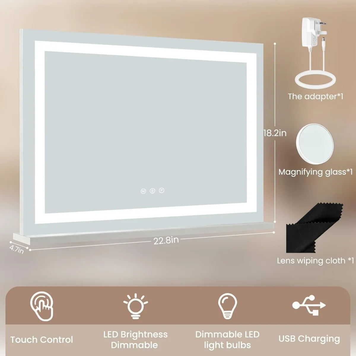 Hollywood Vanity Mirror with Lights 58 x 46cm - Image 2