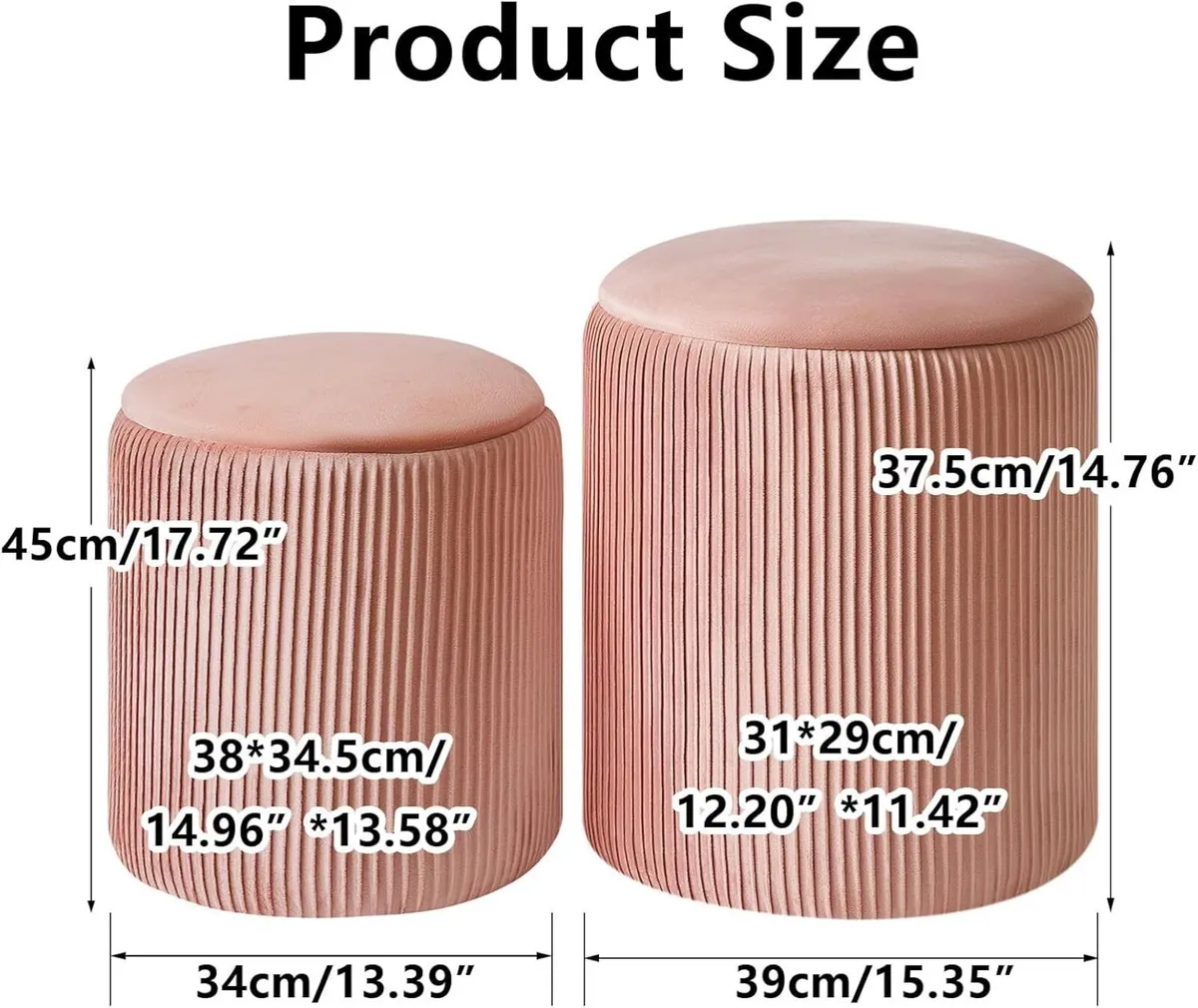 Set of 2 Round Ottoman with Storage Velvet Vanity - Image 3