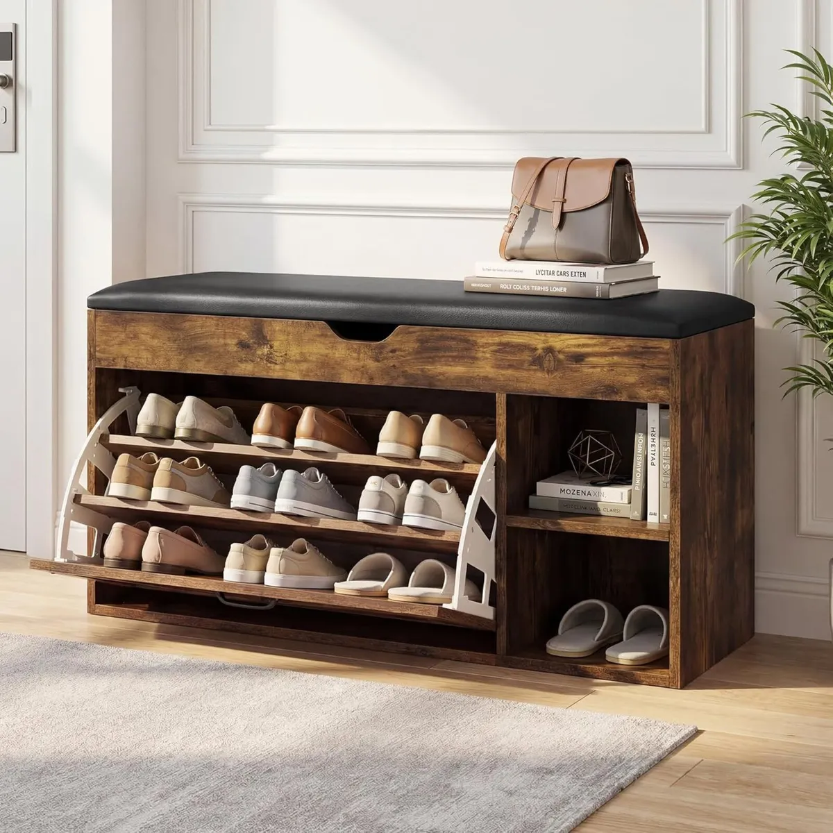 Shoe Bench with Cushion Storage Padded Seat - Image 1