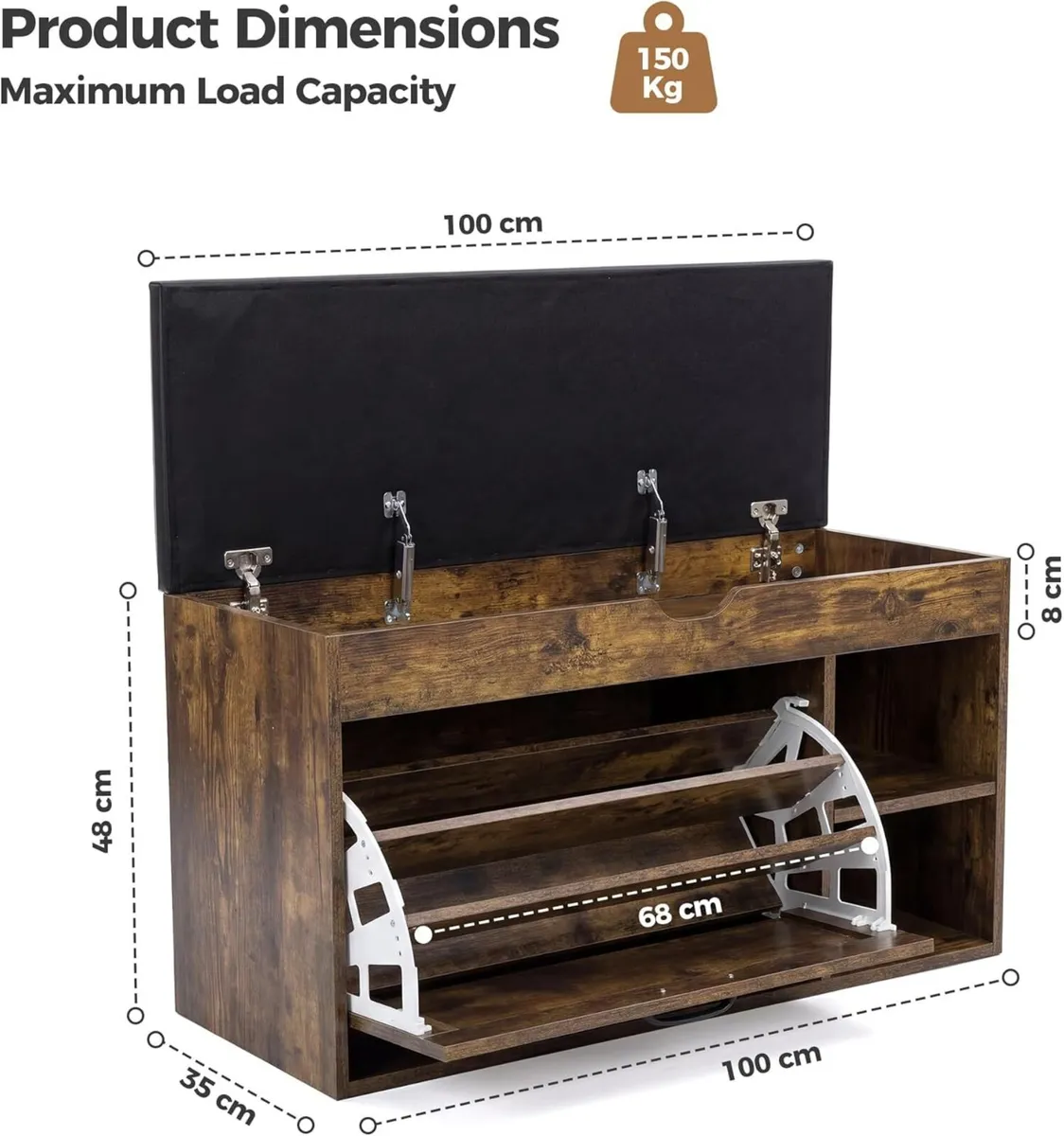 Shoe Bench with Cushion Storage Padded Seat - Image 2