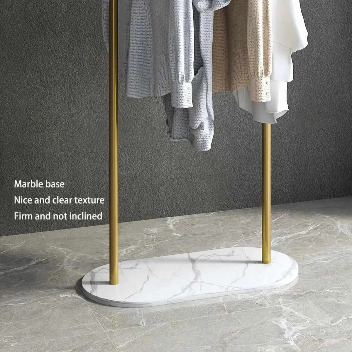 Small Clothes Rail Gold Rack with Marble Base - Image 4