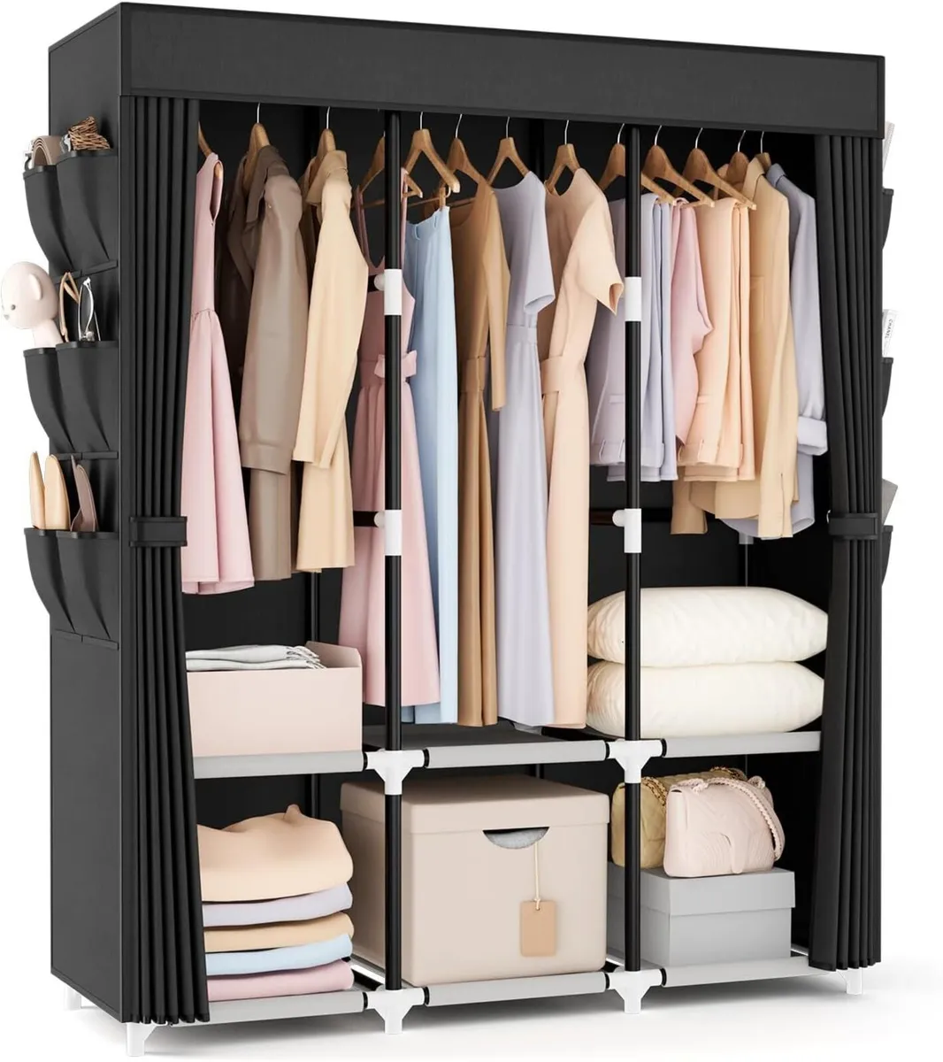 Wardrobe Fabric with Cover 3 Clothes Rails 6 - Image 1