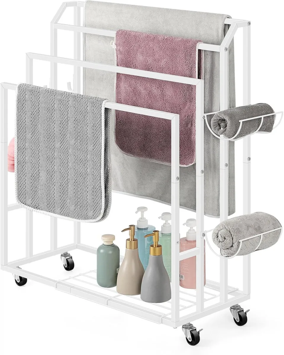 4-Tier Freestanding Towel Rack with Wheels - Image 1