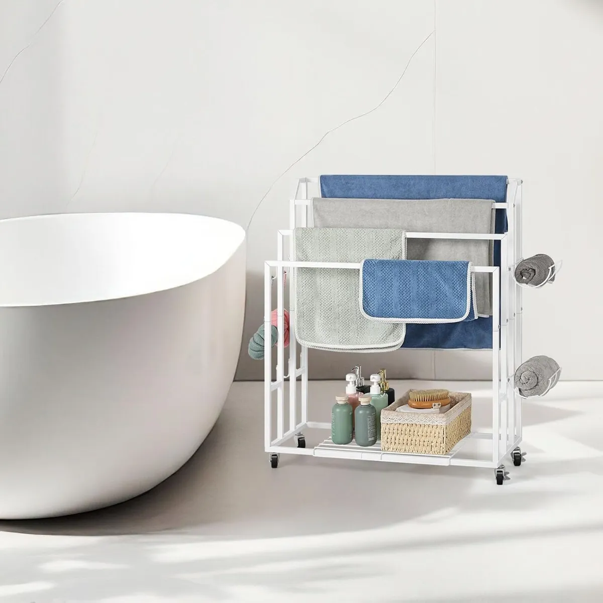 4-Tier Freestanding Towel Rack with Wheels - Image 2
