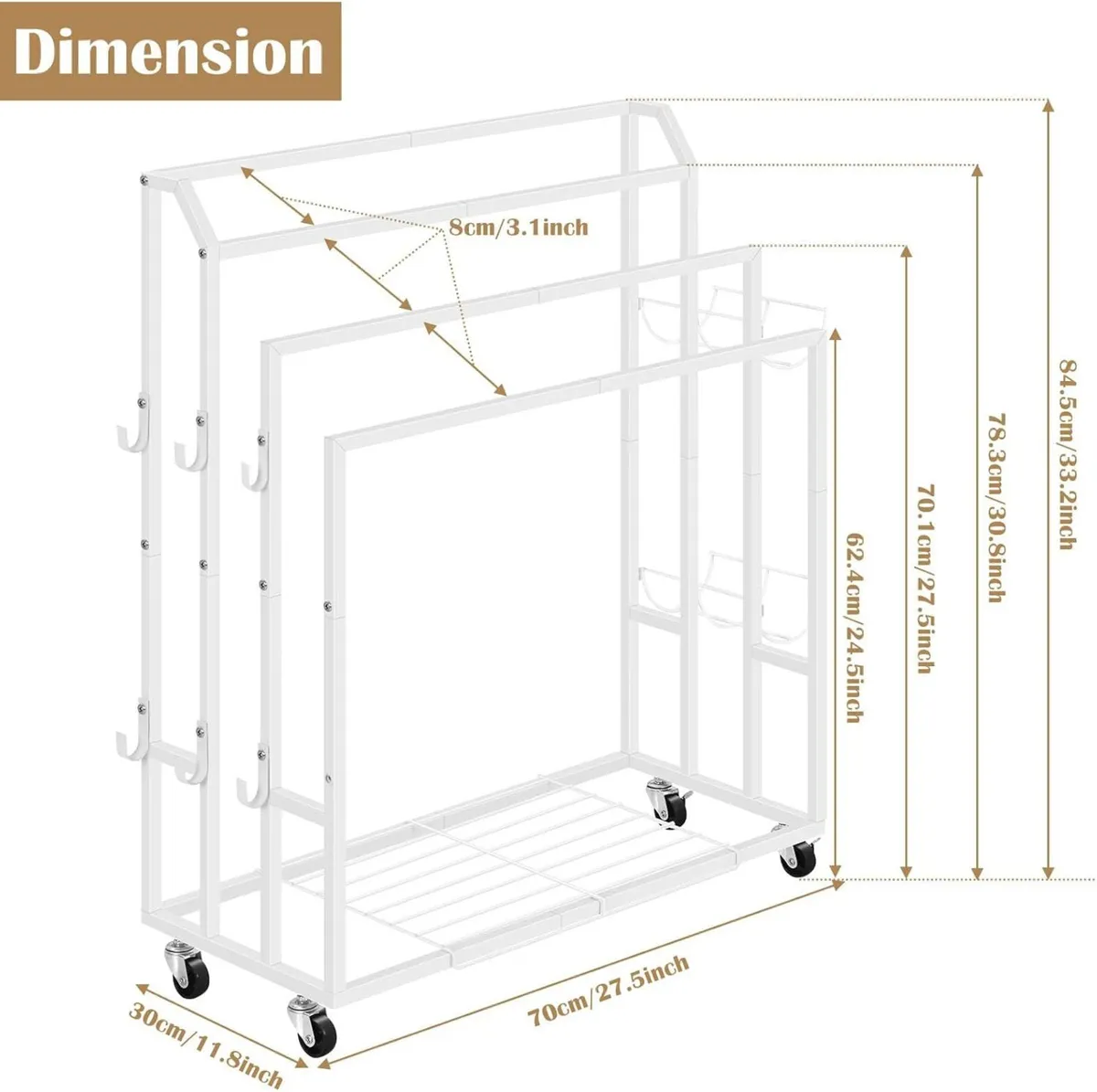 4-Tier Freestanding Towel Rack with Wheels - Image 3
