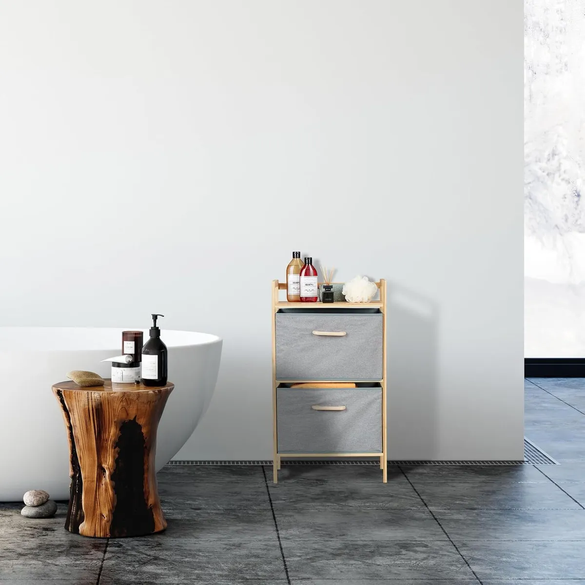 Bathroom Unit with 2 Laundry Baskets Open Shelf - Image 2