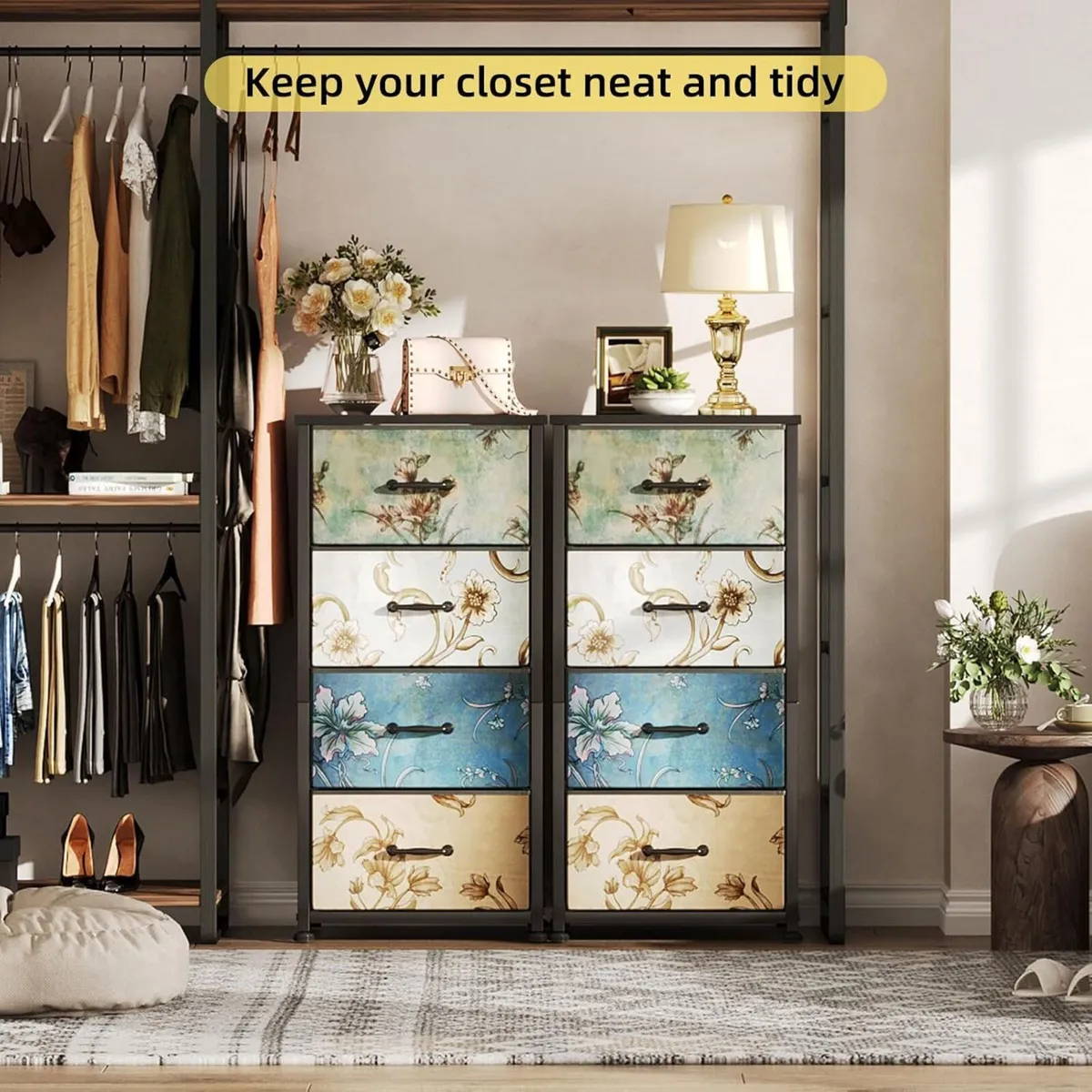 Chest of Drawers for Bedroom Fabric with 4 Metal - Image 4