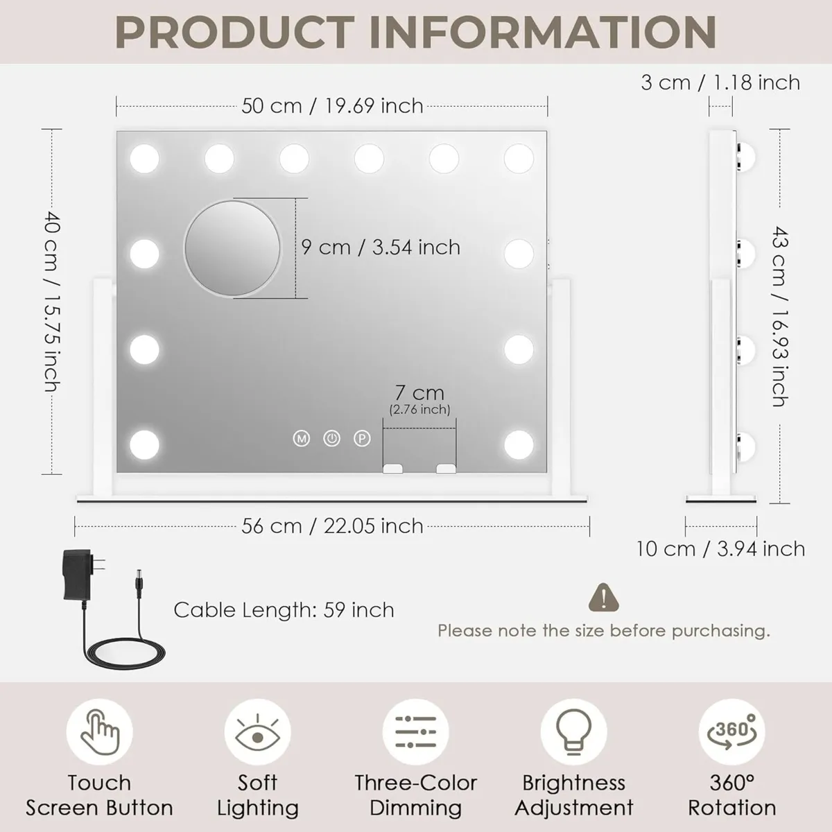 Makeup Mirror with Lights HD Vanity 3 Color Modes - Image 2
