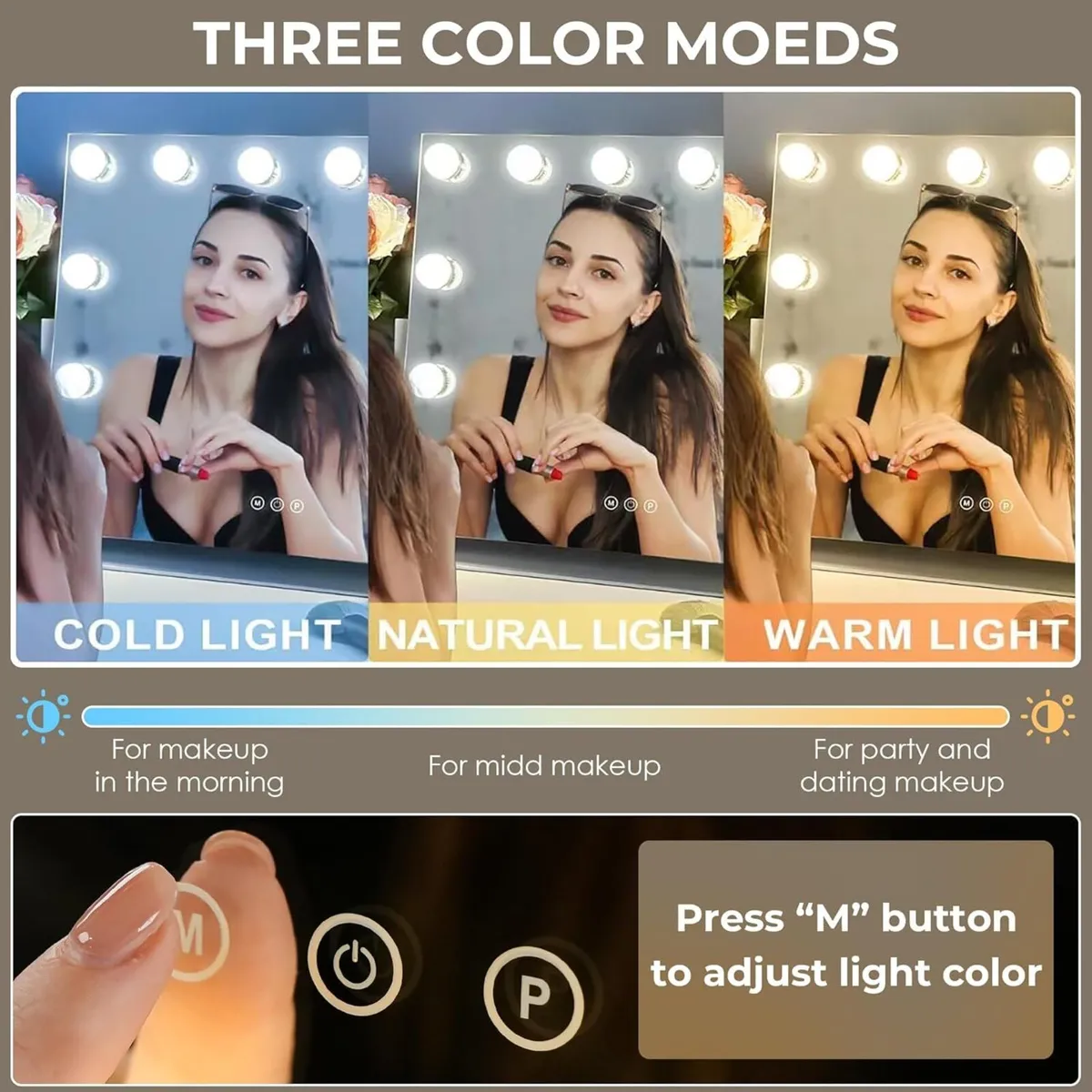 Makeup Mirror with Lights HD Vanity 3 Color Modes - Image 3