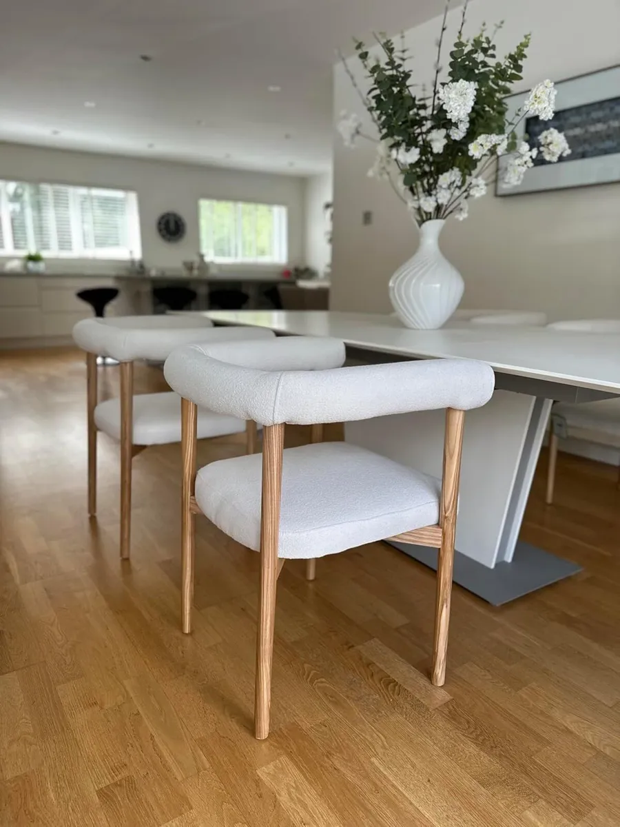 Boucle Dining Chair with White Teddy Fabric - Image 2