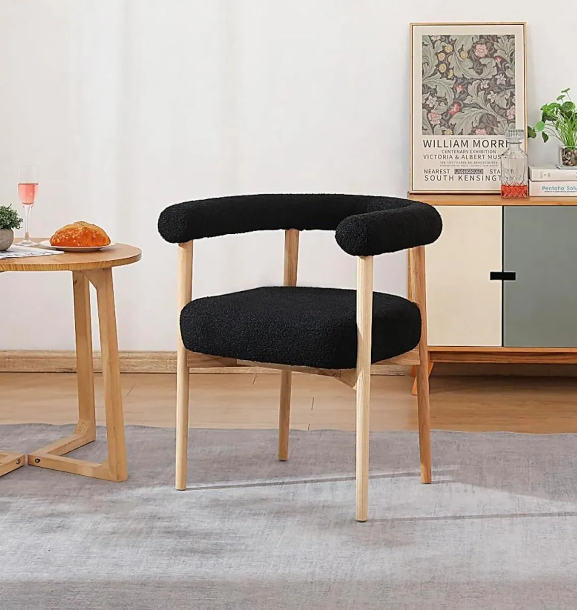 Boucle Dining Chair with Black Teddy Fabric