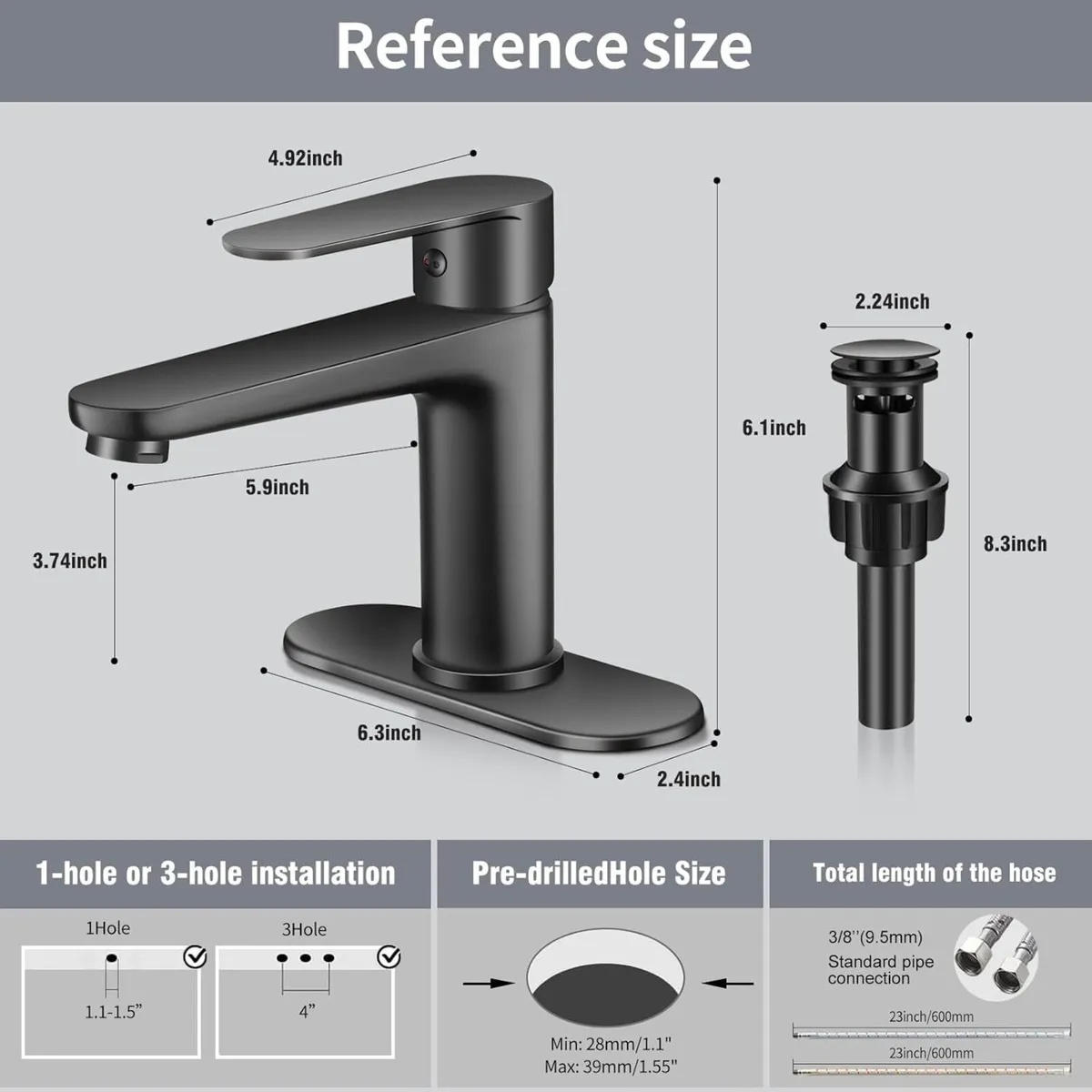 Black Bathroom Faucet Single Hole Handle 304 - Image 3
