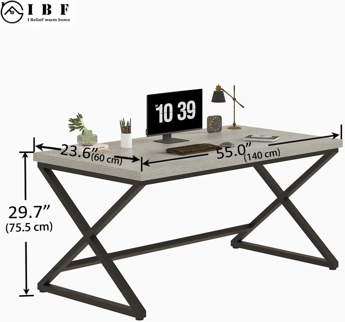 Gray Computer Desk Modern Writing Study for Home - Image 2
