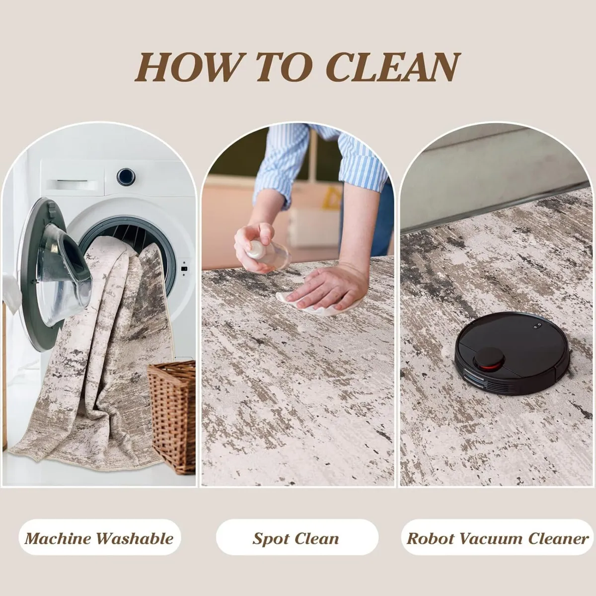 Large Rugs Living Room 200x300cm Taupe Ultra Thin - Image 4