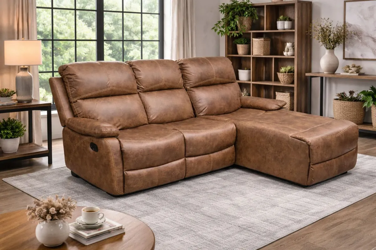 New Athens On Sale Brown Fabric Recliner Corner