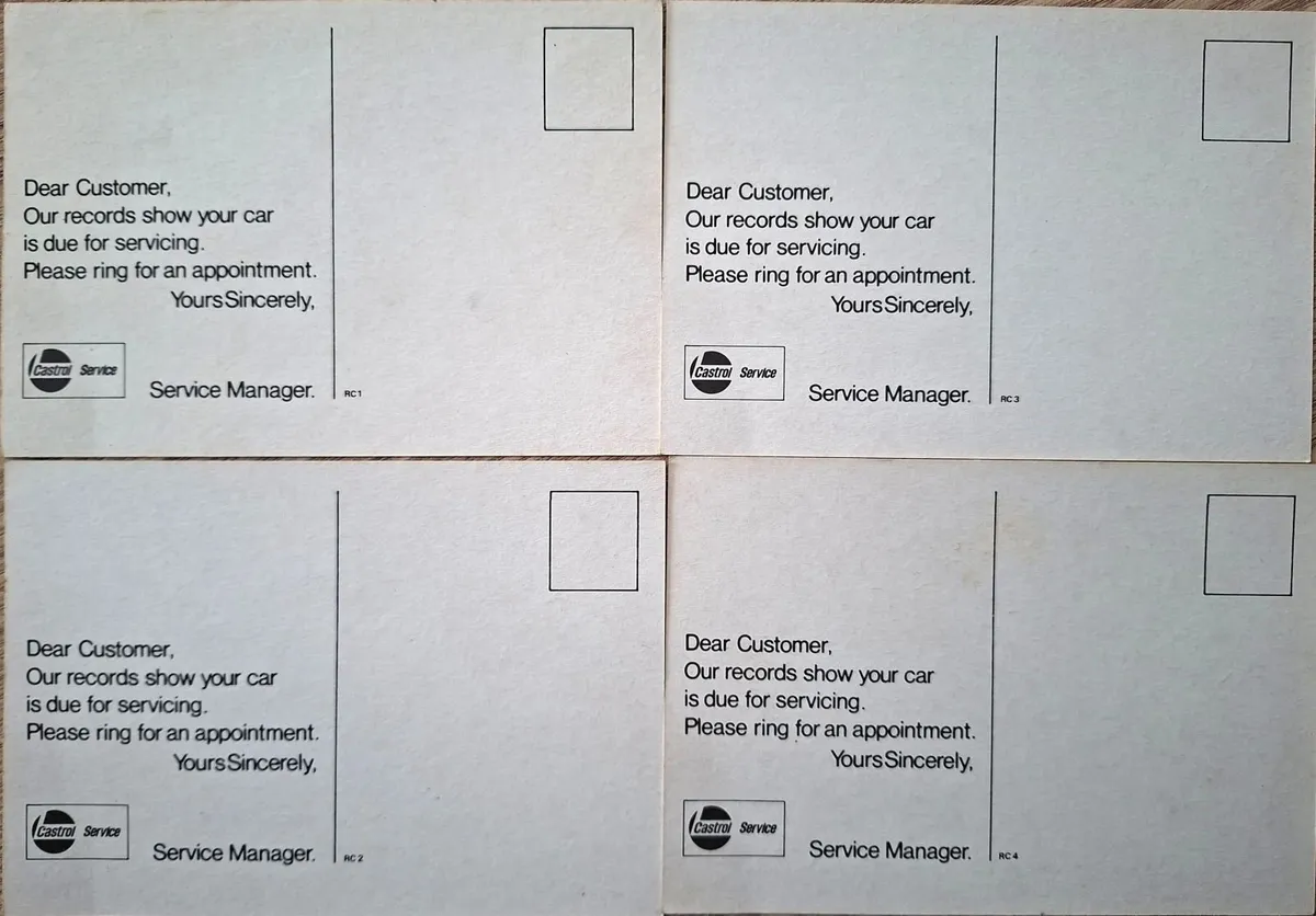 Collectible Set of CASTROL SERVICE Postcards (4) - Image 2