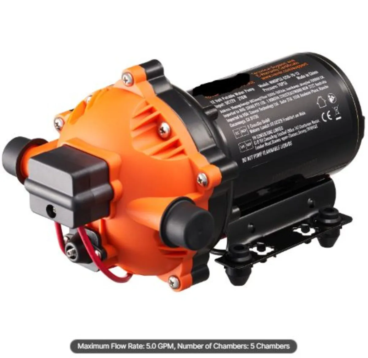 12V Diaphragm Pump, 5 GPM (18.93 L/min), 5-Chamber - Image 1