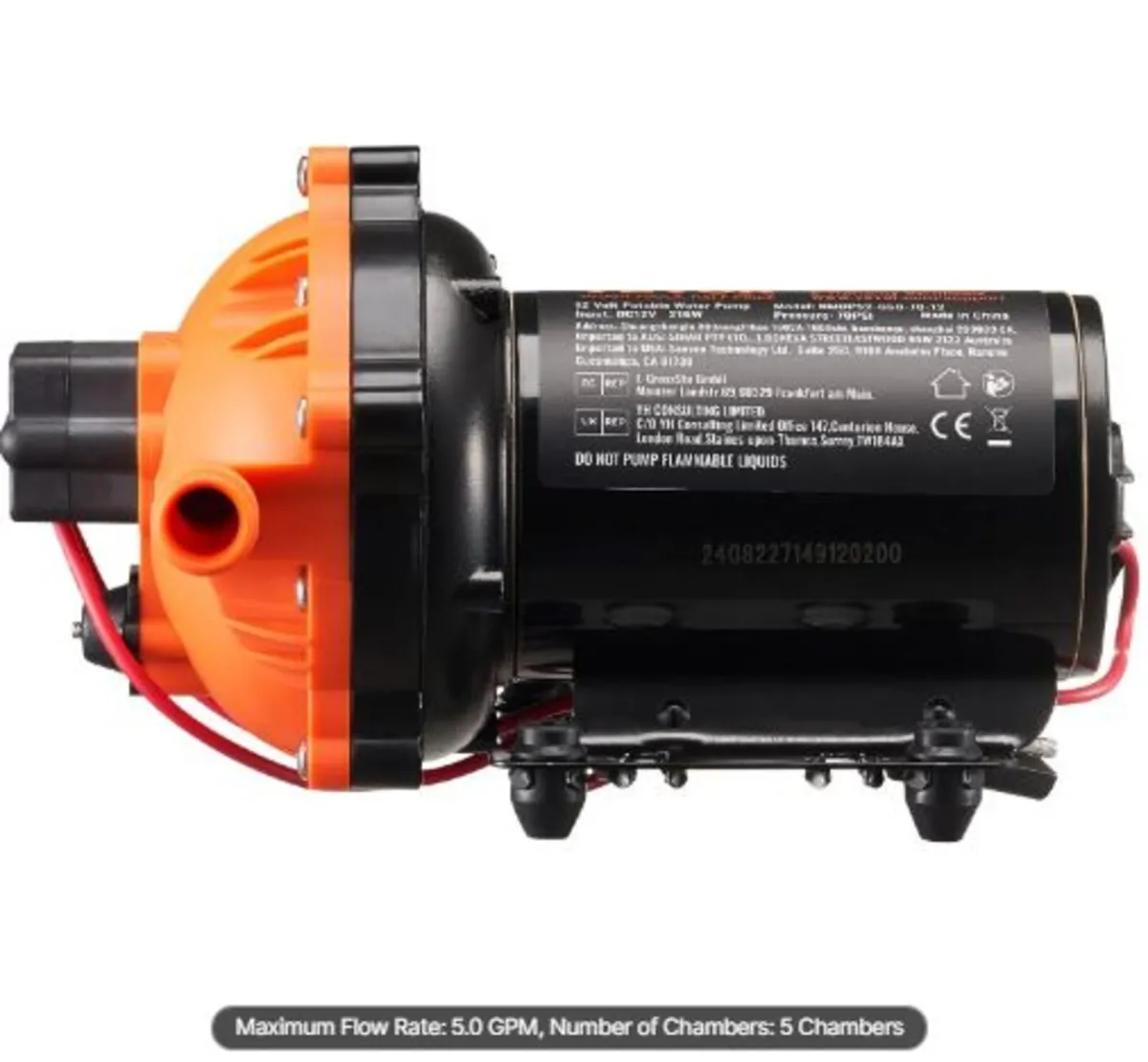 12V Diaphragm Pump, 5 GPM (18.93 L/min), 5-Chamber - Image 4