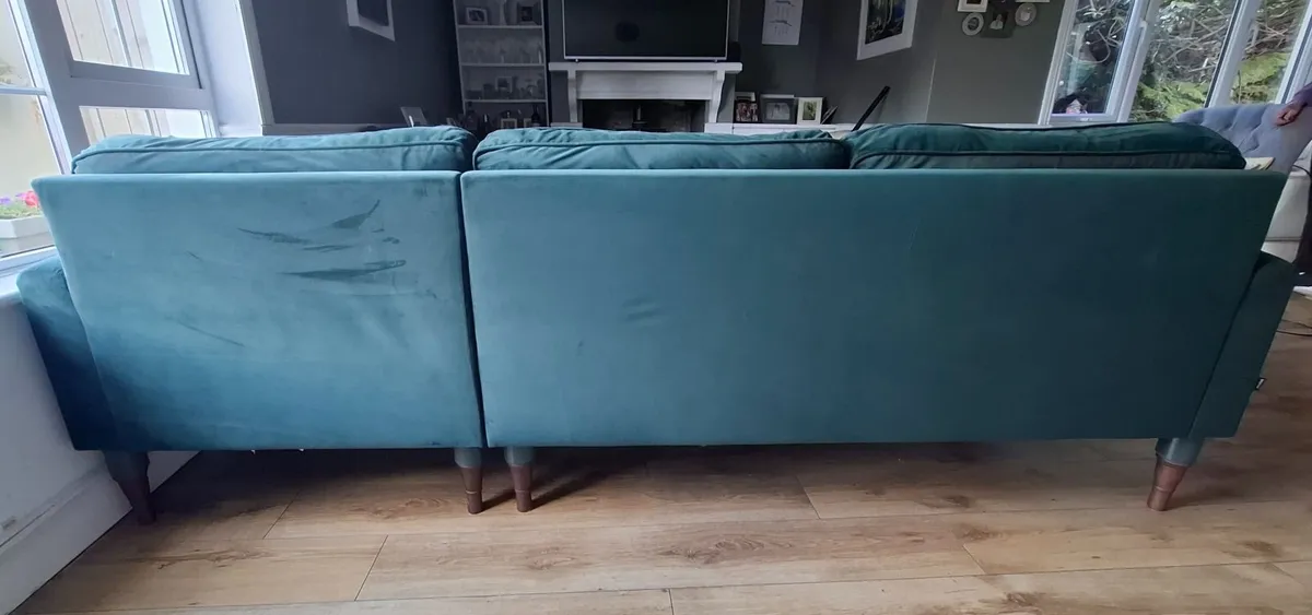 Green L shaped velvet couch - Image 2
