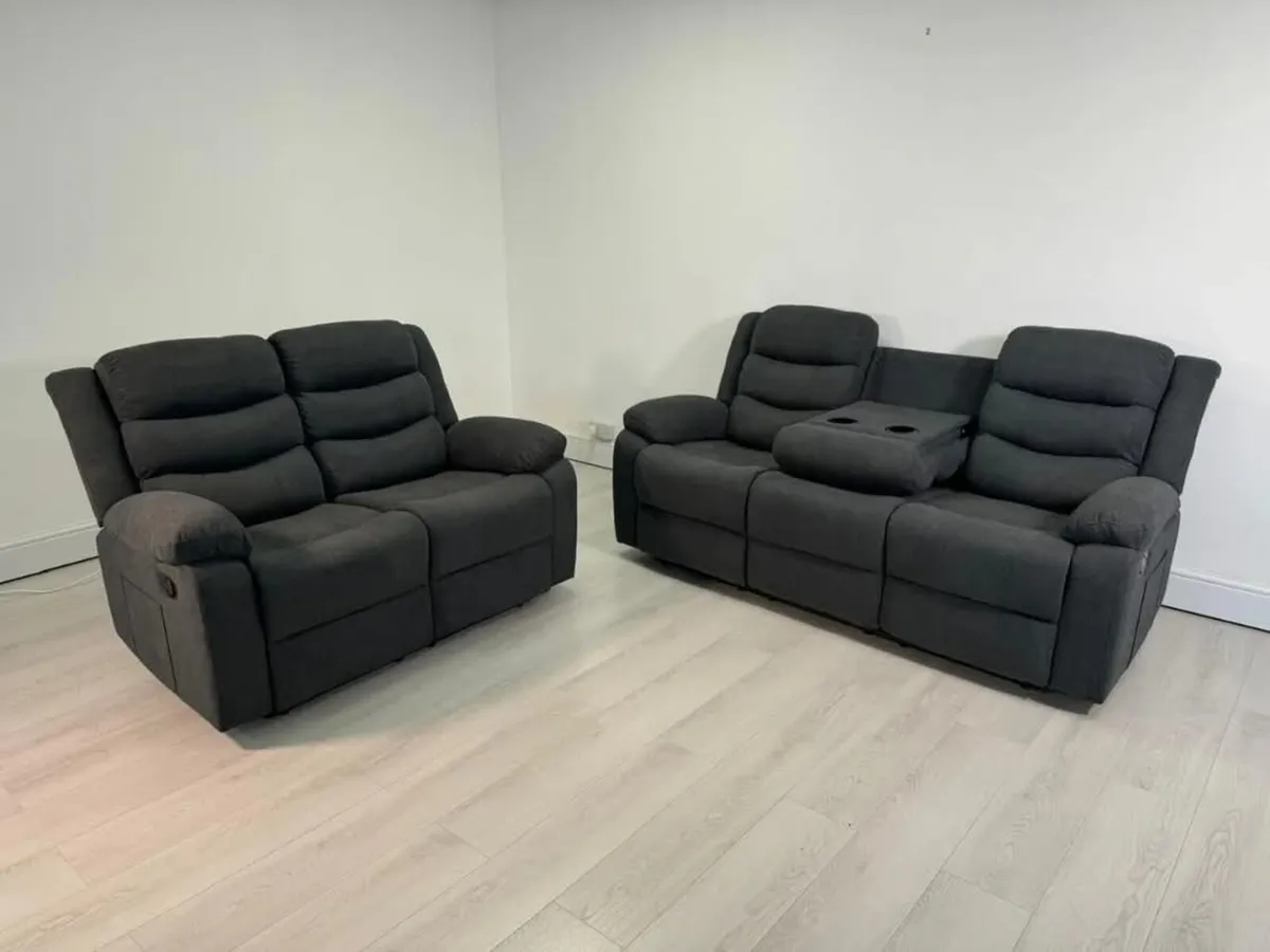 Sorrento Grey Fabric Recliner Sofa Set - Image 1