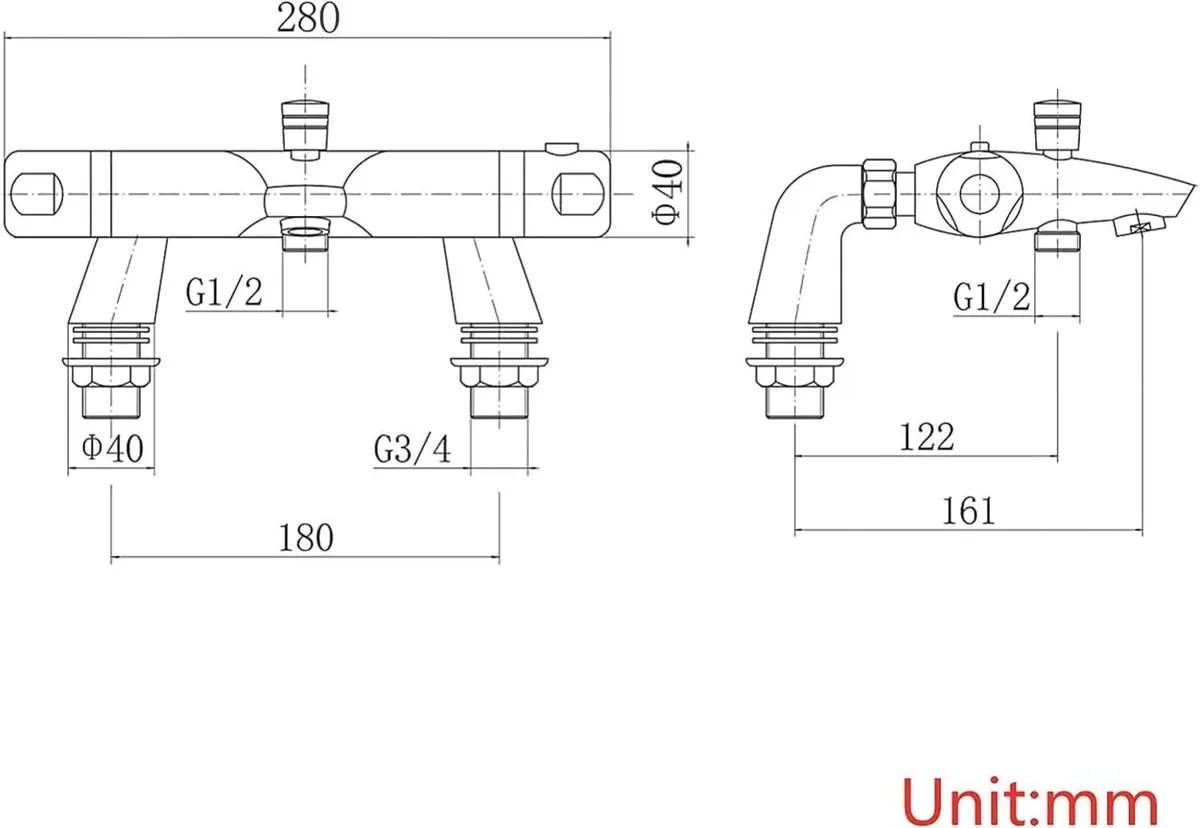 Thermostatic Bath Shower Mixer Tap Deck Mounted - Image 2
