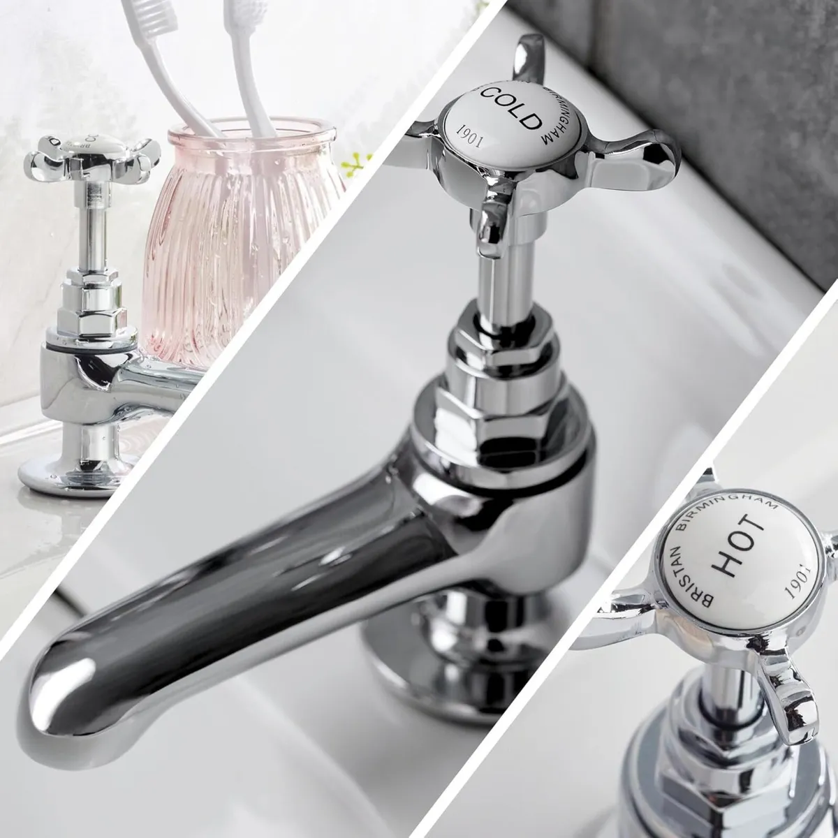 Basin Pillar Taps with Crosshead Handles Single - Image 4