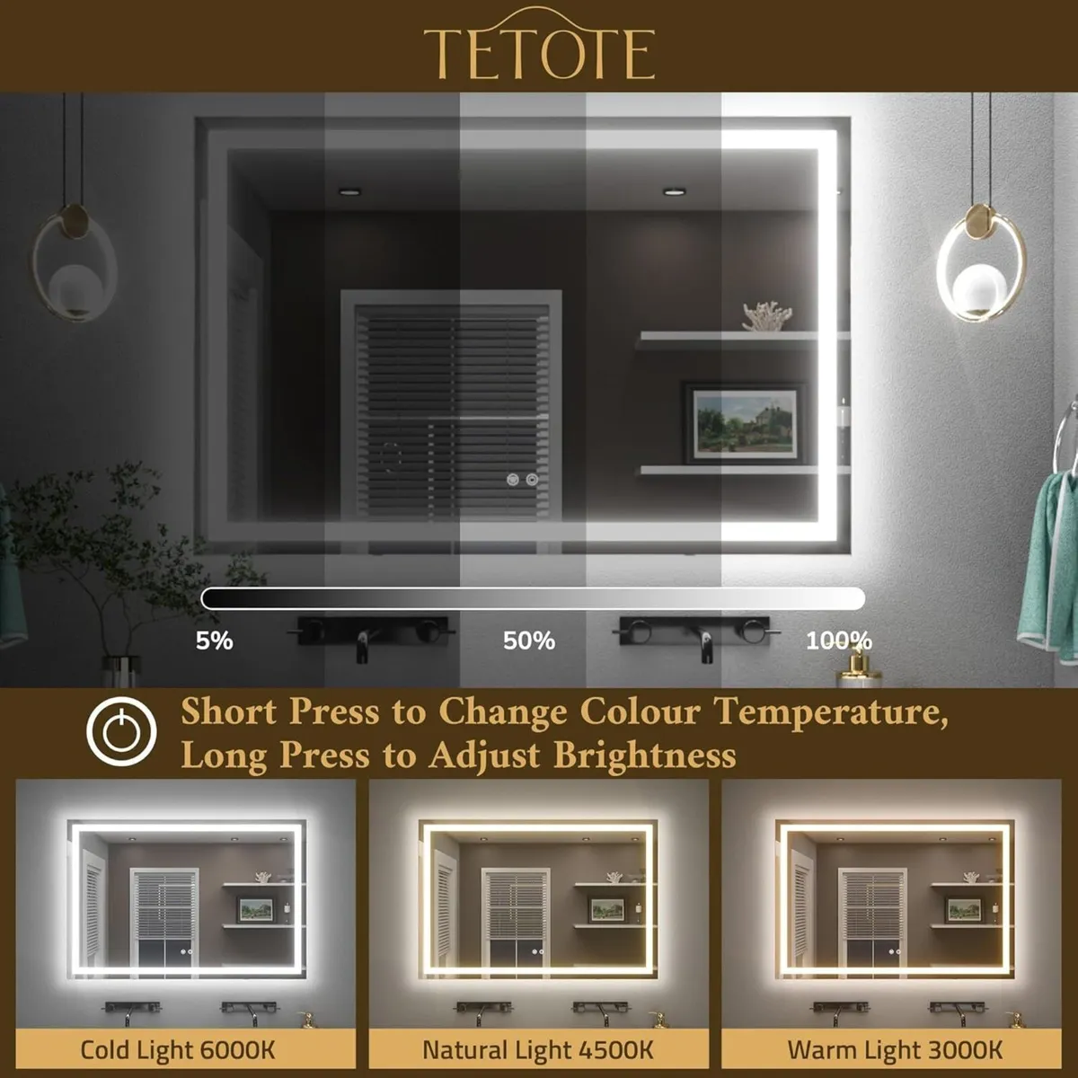 50x70cm Bathroom Mirror with Led Lights Antifog - Image 4