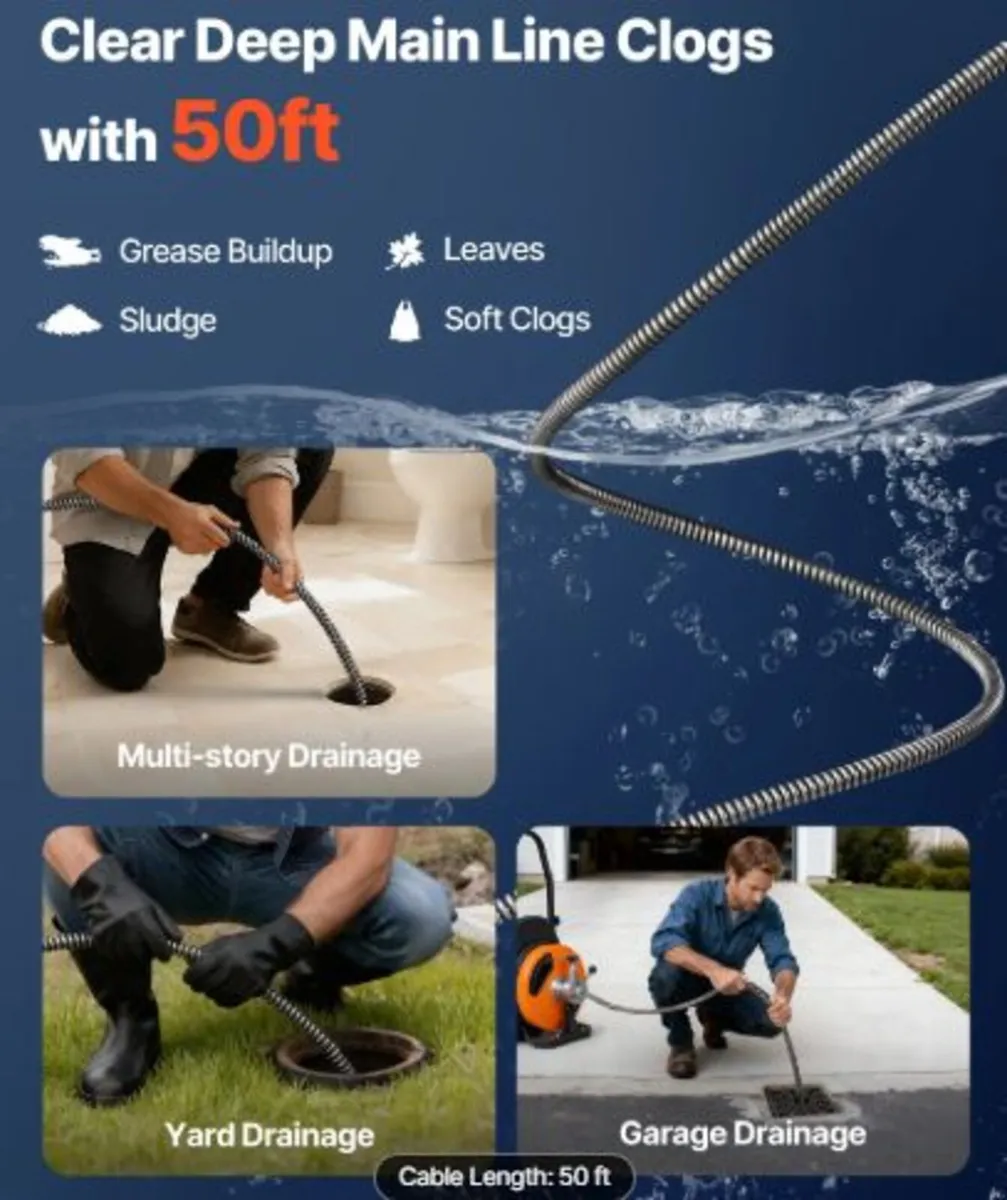 Drain Cleaning Cable 1524 cm x 1.0 cm Solid Core - Image 3