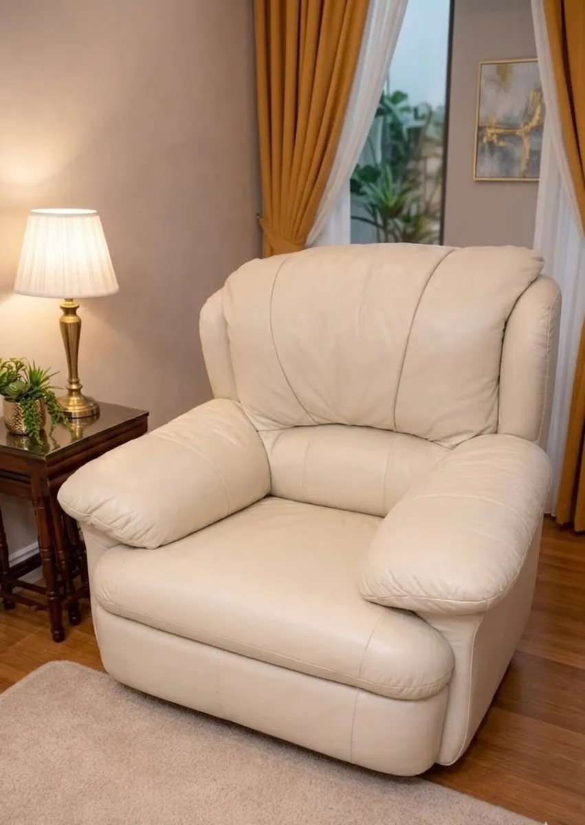 2 comfortable leather cream chairs - Image 2