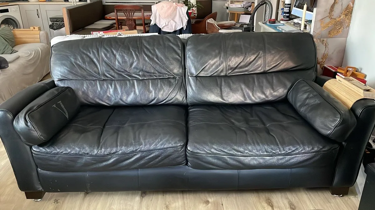 Black Leather Couch - Image 1
