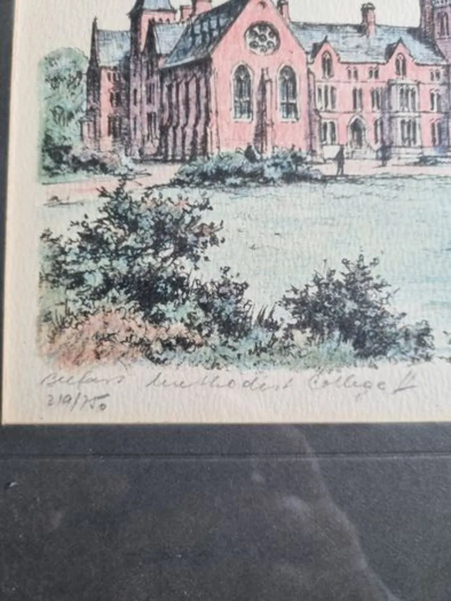 Vintage coloured etching - Belfast University - Image 4