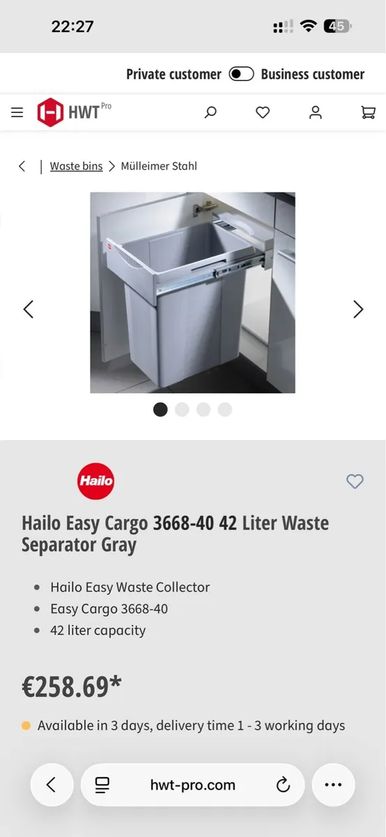 Fitted Hailo Kitchen Bin 40L - Image 1