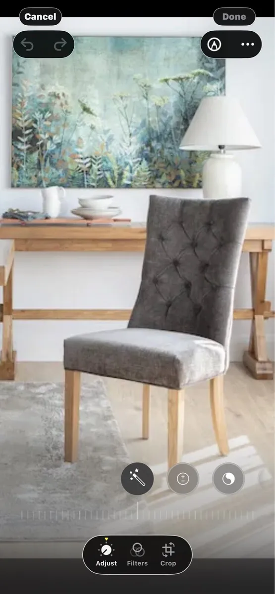 6  Dining Room Chairs Grey Brushed Suede - Image 1