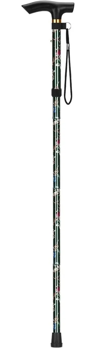 Folding Walking Stick, Floral Green - Image 3