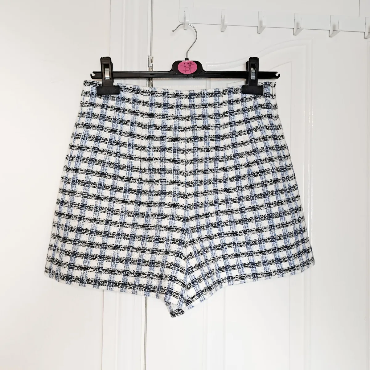 Zara Blue White Plaid Check Tweed Shorts M - Image 1