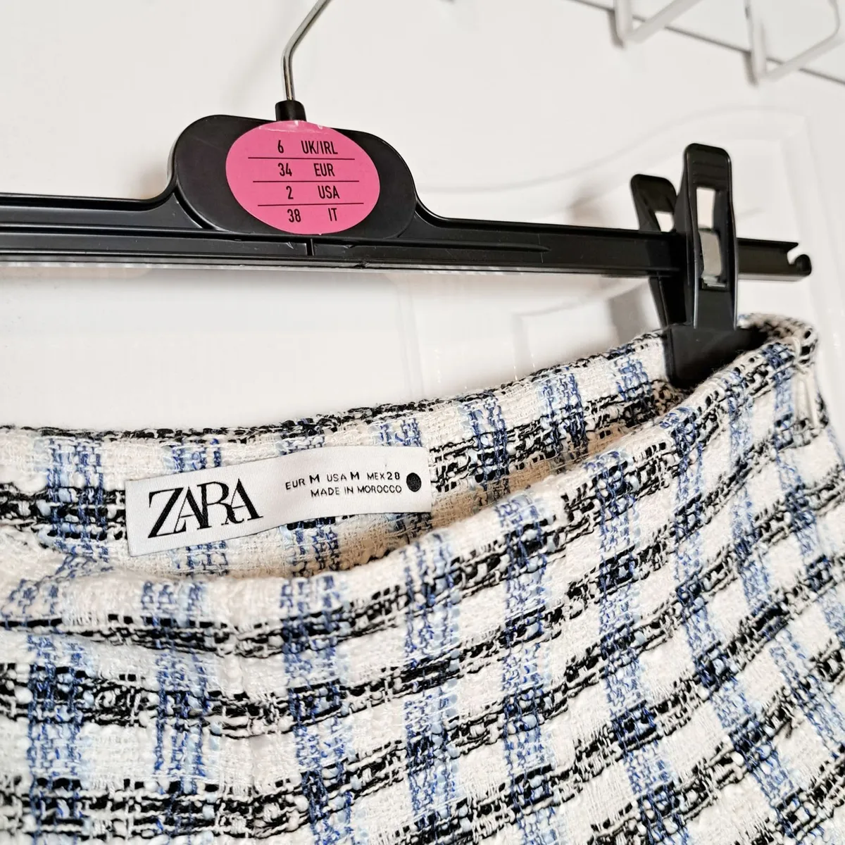 Zara Blue White Plaid Check Tweed Shorts M - Image 2