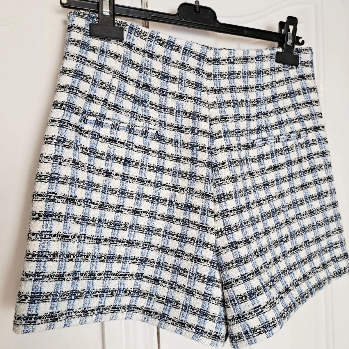 Zara Blue White Plaid Check Tweed Shorts M - Image 4