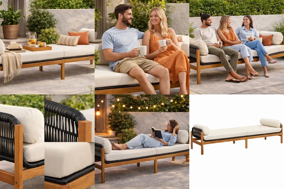 Extra Large Garden Bench 216cm 3 Seater With Cushi - Image 2
