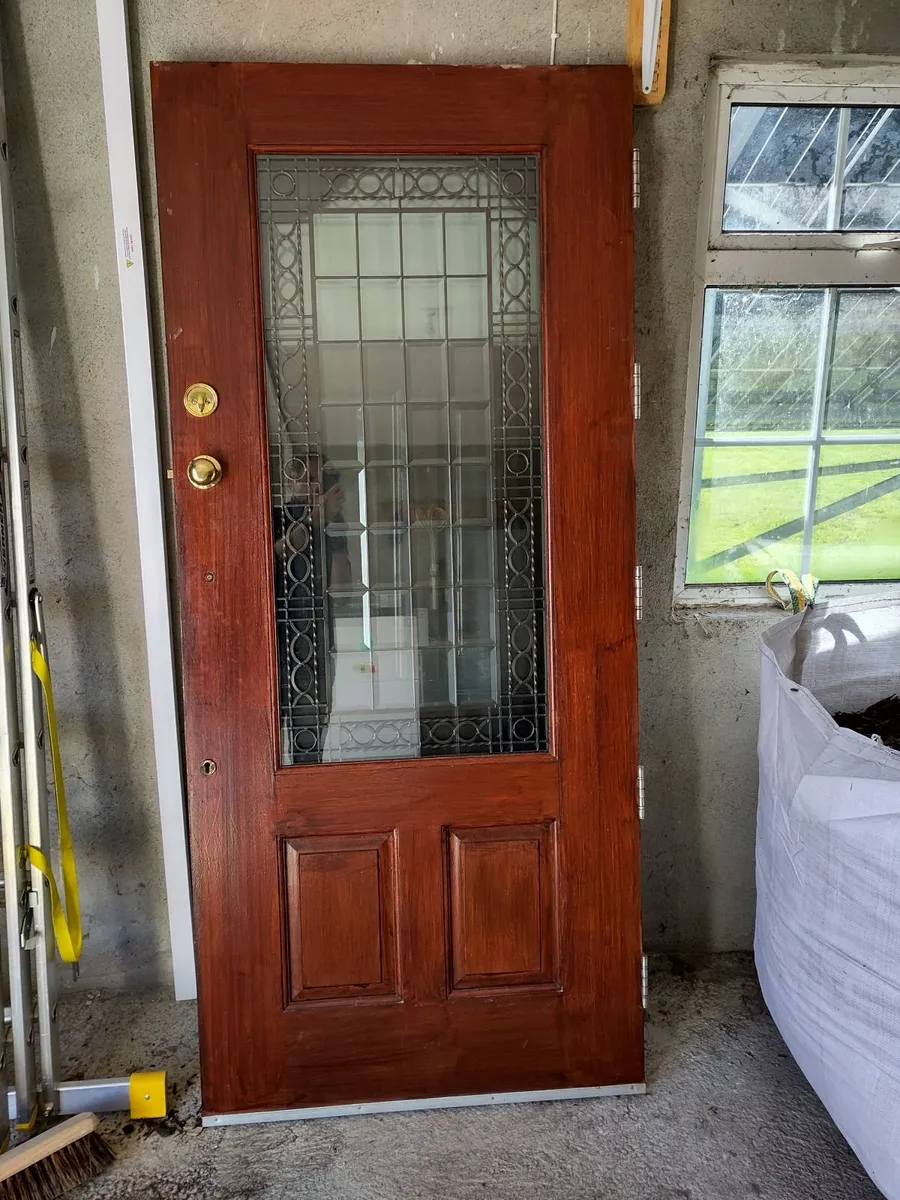 Front Door, Hardwood with Decorative Leaded Glass - Image 2