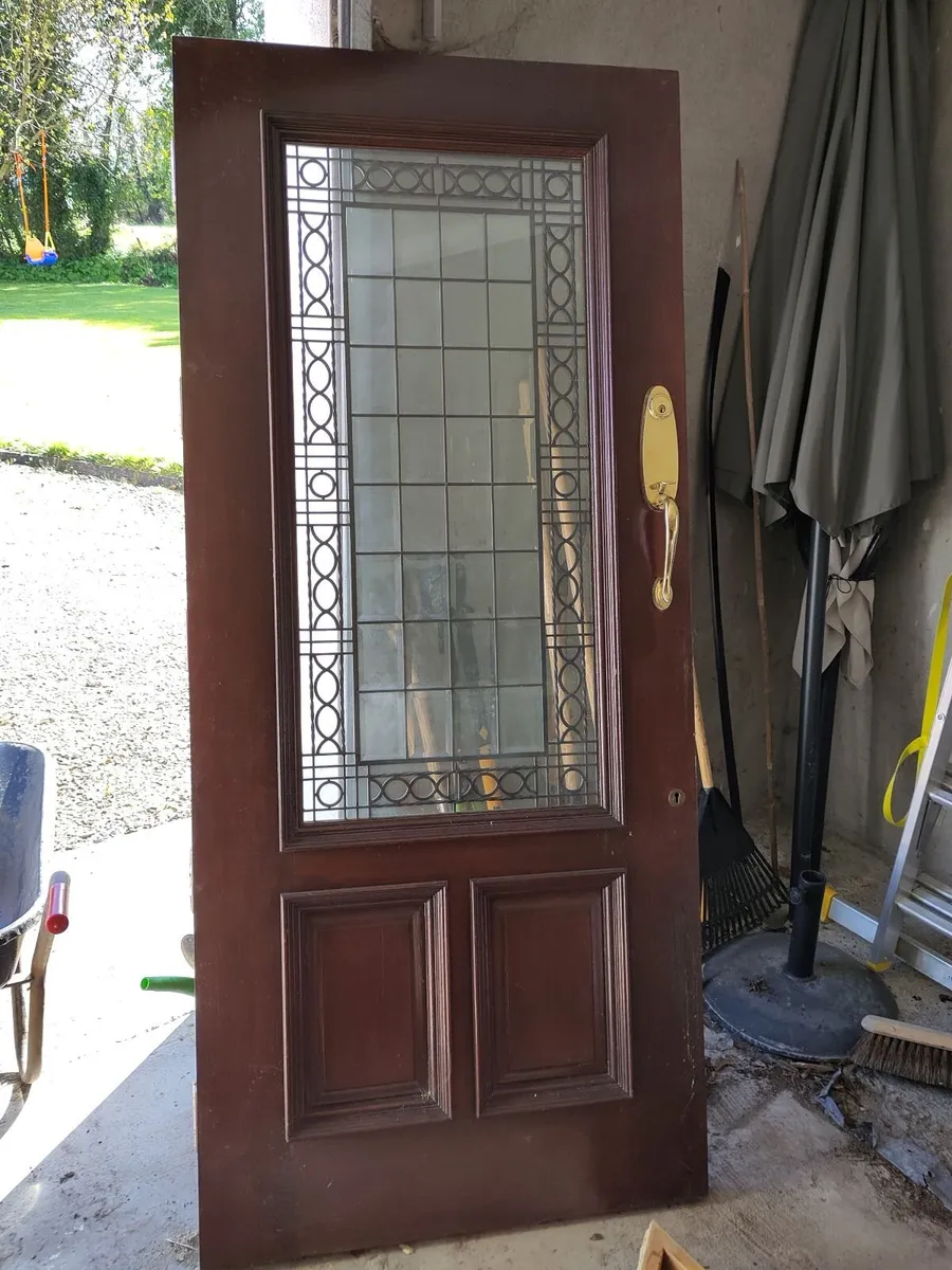 Front Door, Hardwood with Decorative Leaded Glass - Image 1