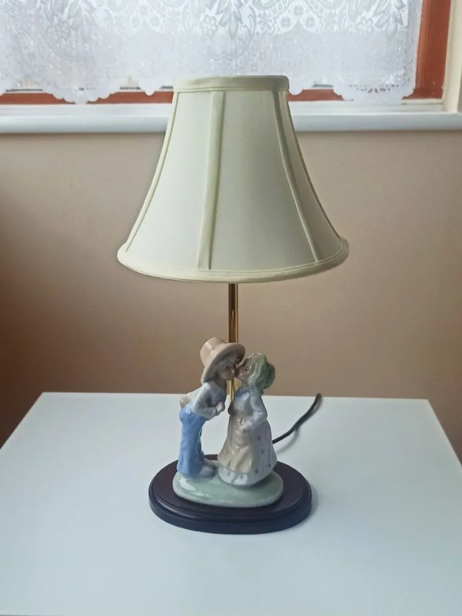 Irish Vintage Table Lamp by Mahoona  Lighting  porcelain figurine on the wooden base Height 43 cm - Image 1