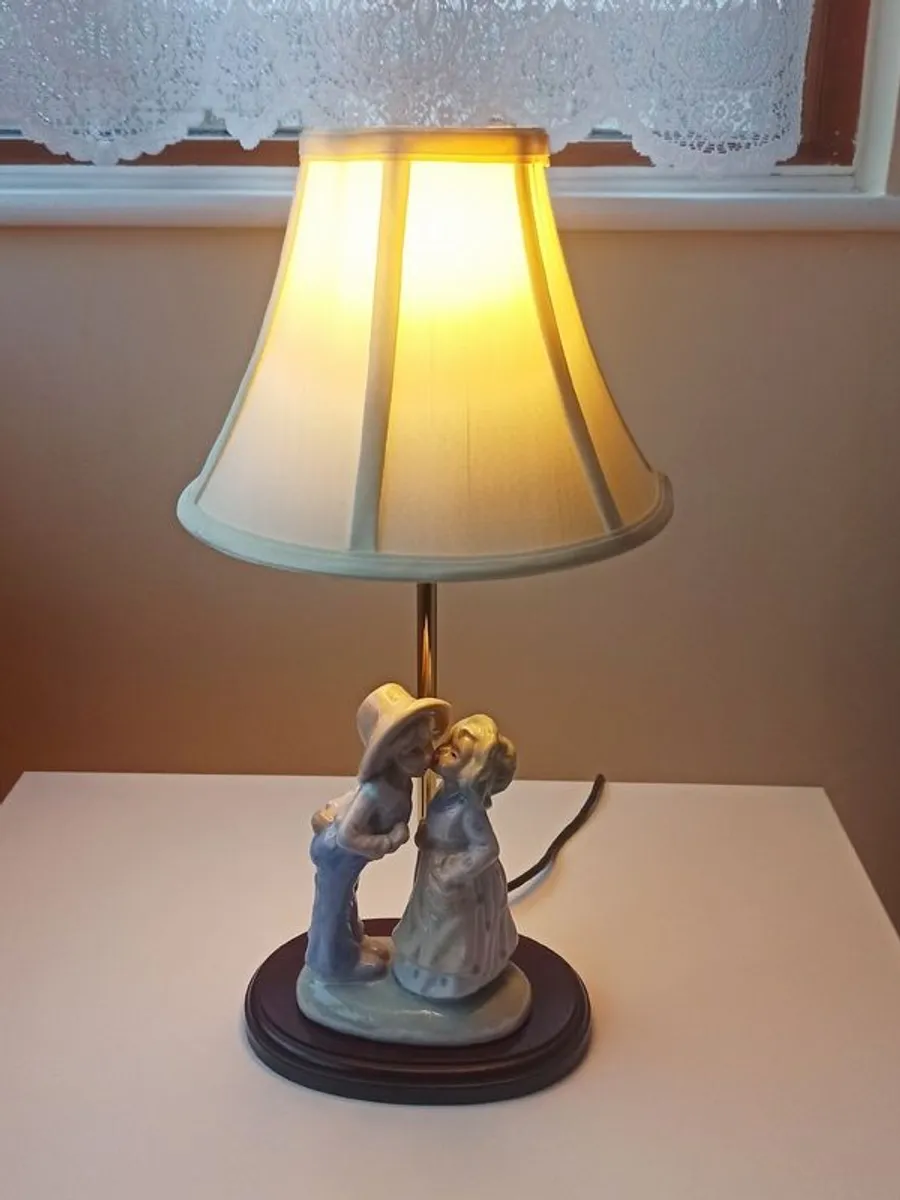 Irish Vintage Table Lamp by Mahoona  Lighting  porcelain figurine on the wooden base Height 43 cm - Image 3