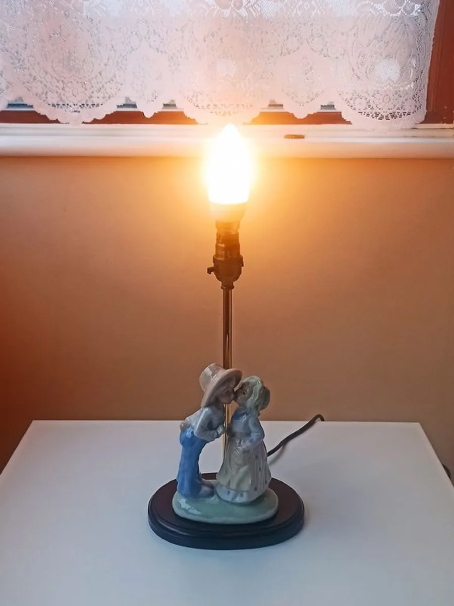 Irish Vintage Table Lamp by Mahoona  Lighting  porcelain figurine on the wooden base Height 43 cm - Image 4