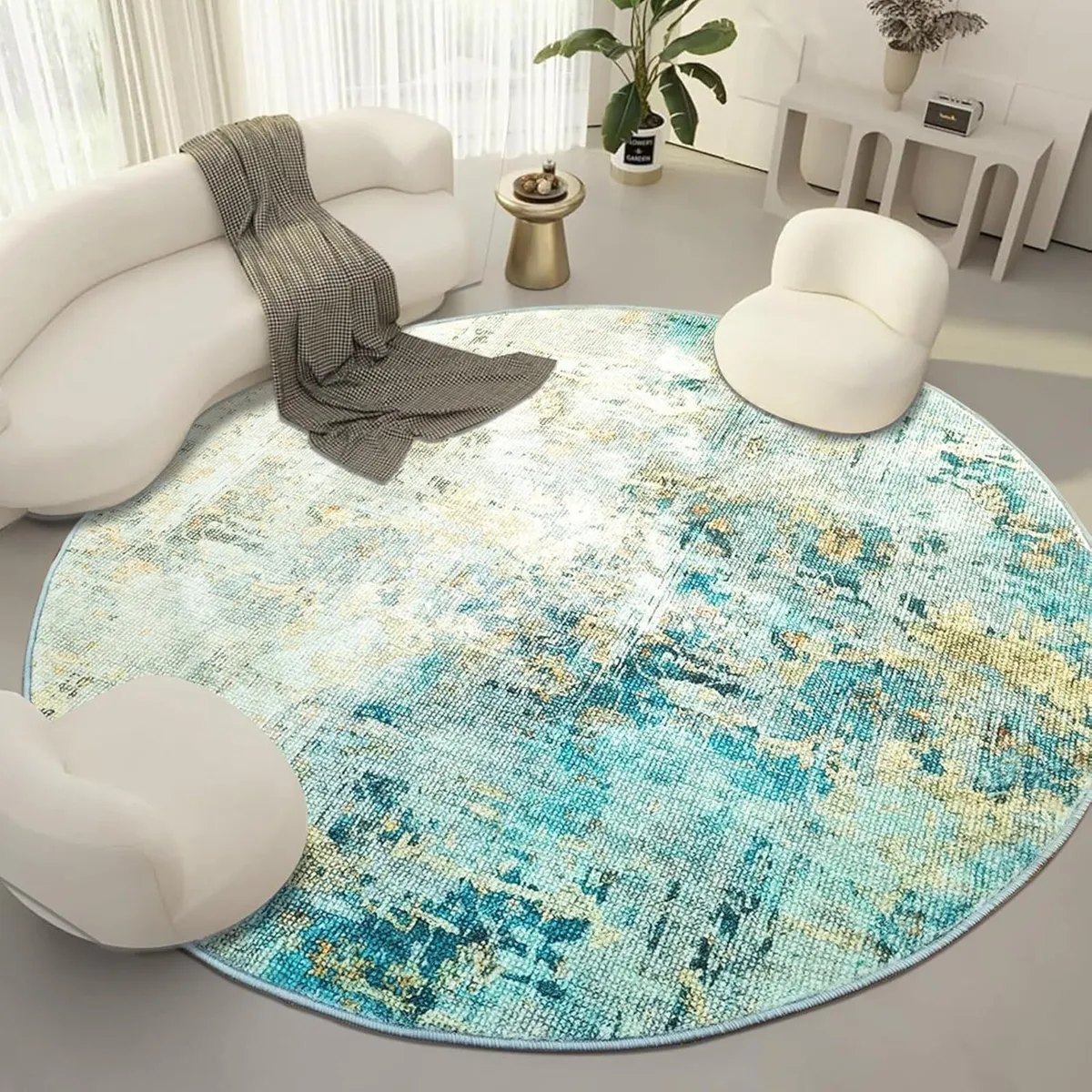 Round Abstract Rug for Living Room Machine - Image 1