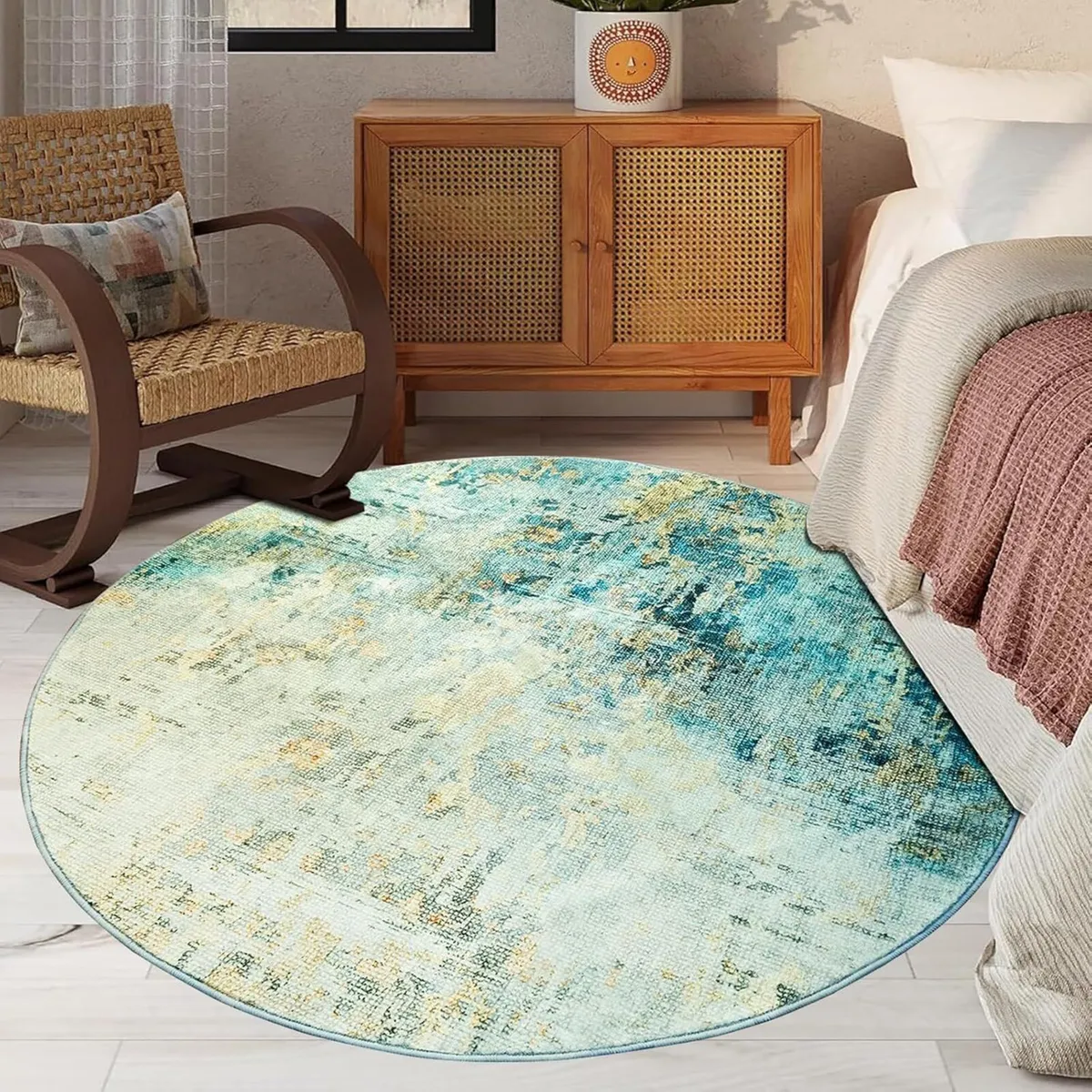 Round Abstract Rug for Living Room Machine - Image 2