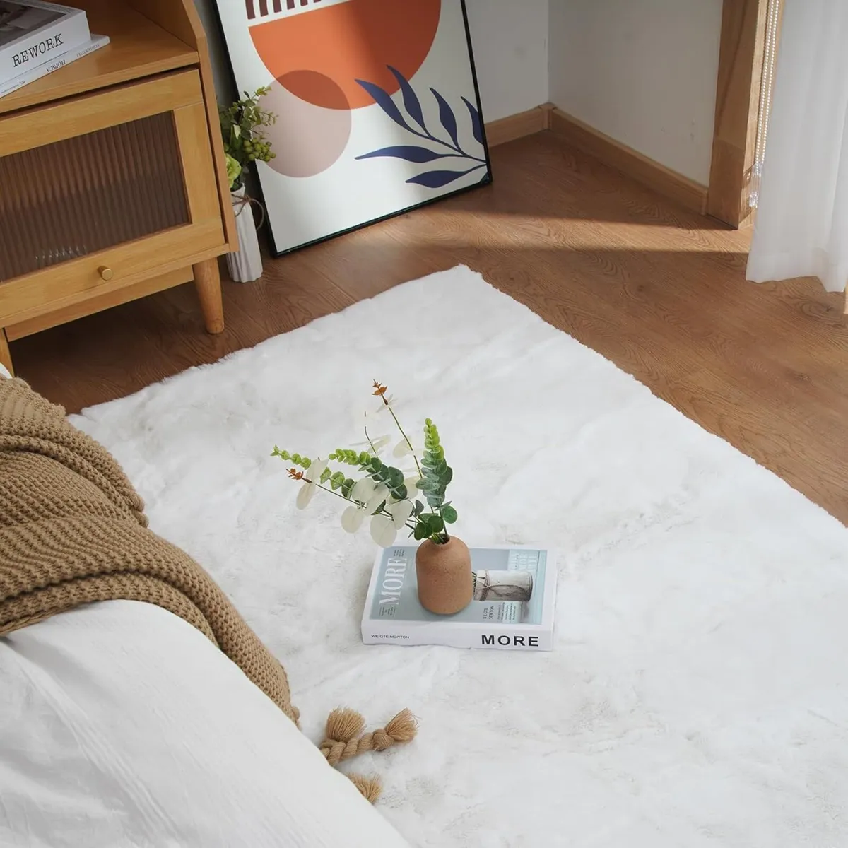 Area Rug 120 x 180cm Fluffy White Washable Faux - Image 2