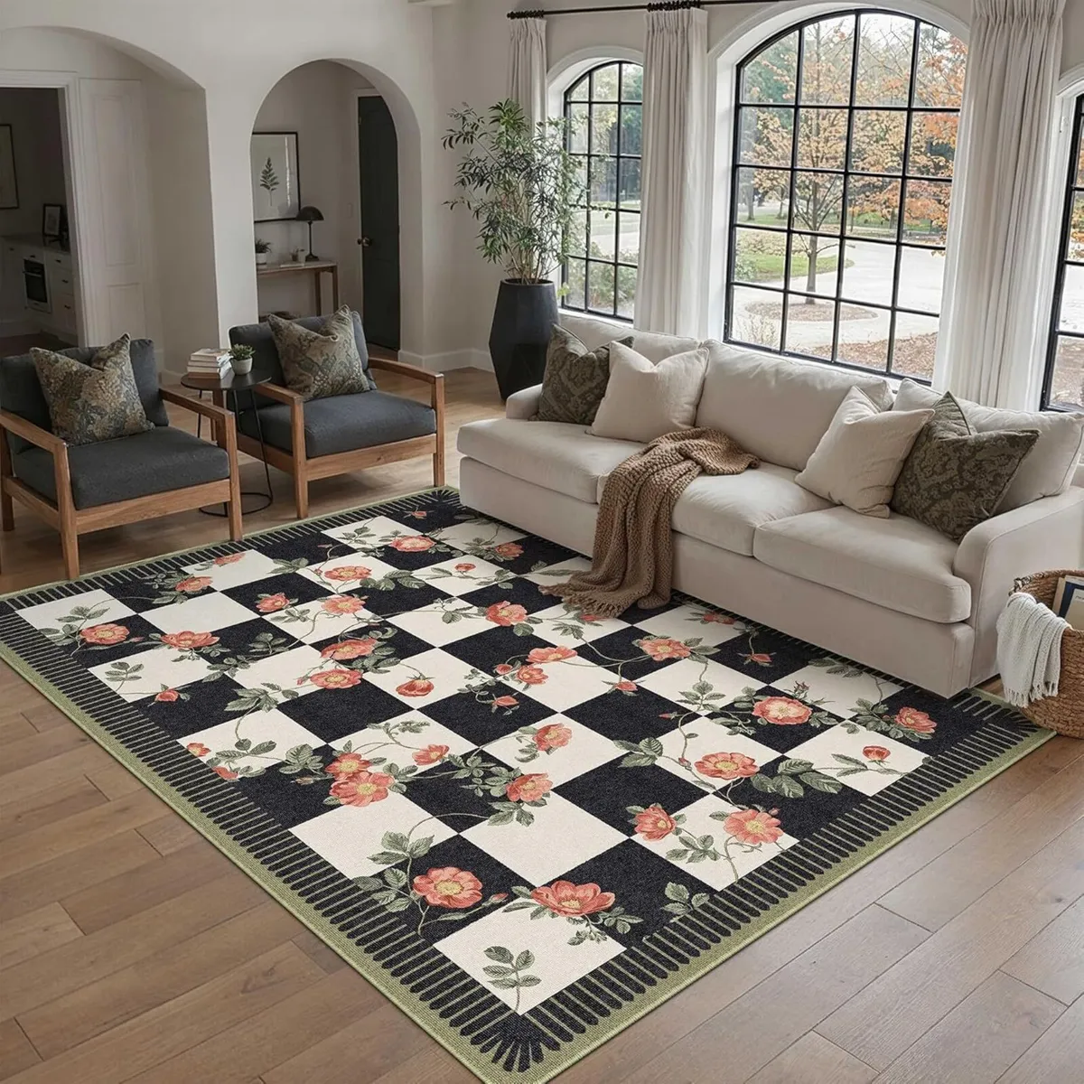 Rugs Living Room 160x230cm Washable Flower Area - Image 1