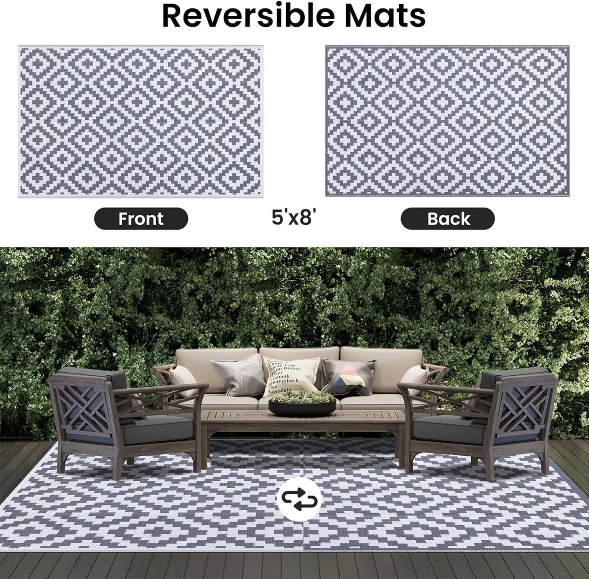 Outdoor Rug Waterproof Large Garden Rugs UV-Resist - Image 3