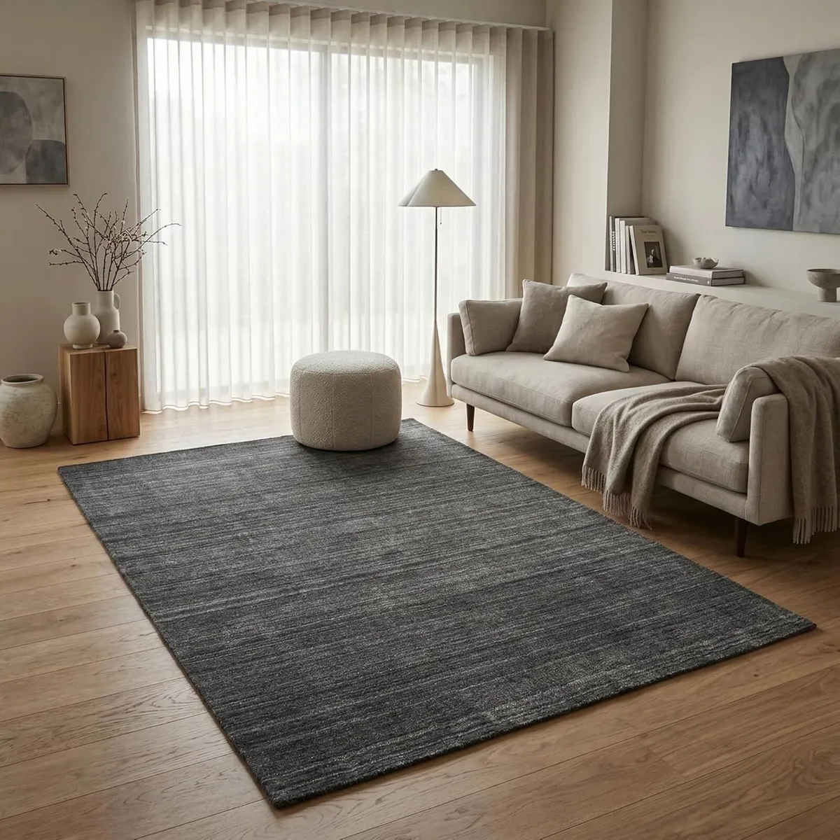80 x 150 cm Living Room Rug Anthracite Natural - Image 2
